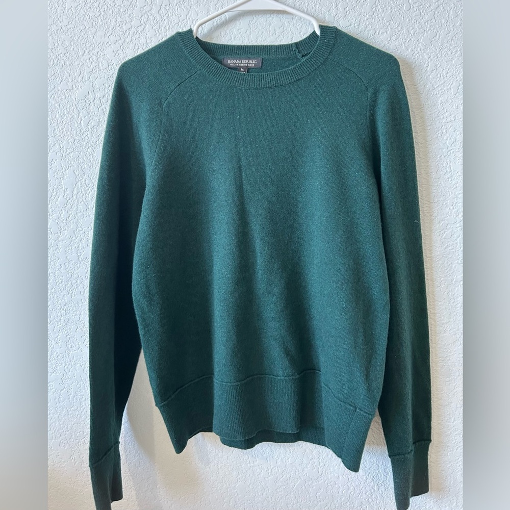 Banana Republic Italian Merino Wool Blend Sweater Green Crewneck Size M
